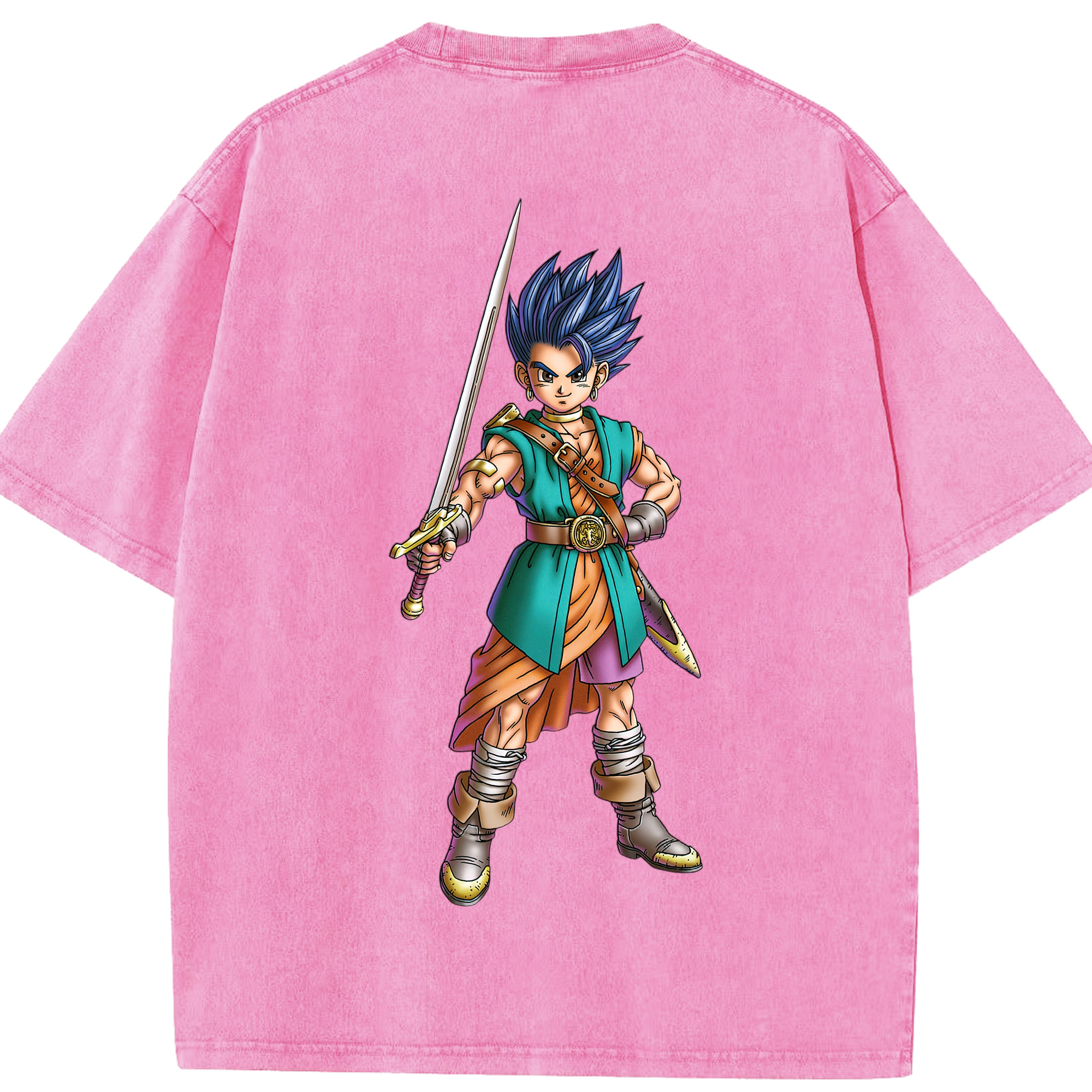 （画像用） ドラゴンクエスト Doragon Kuesuto Dragon Quest 綿100% ヴィンテージ風 半袖Tシャツ（背面プリント）